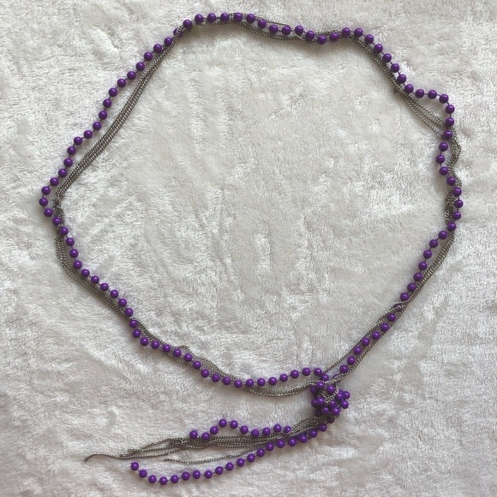 FREE🌿Purple beads and chain knotted necklace
